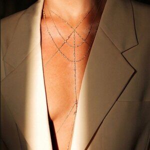 Body chain with white pearl crystal gemstones gold necklace jewelry OKYALE